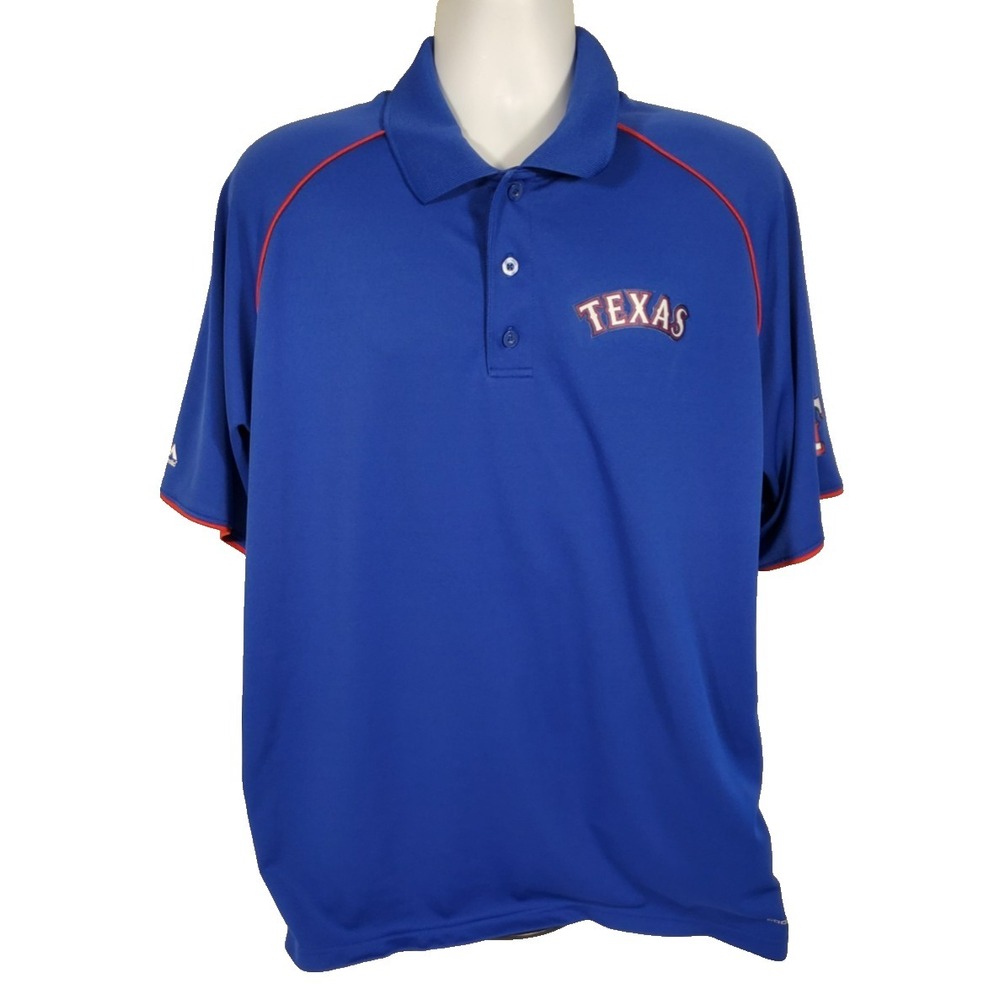 Majestic Mens XL Blue Texas Rangers MLB Baseball Short Sleeve Polo Shirt